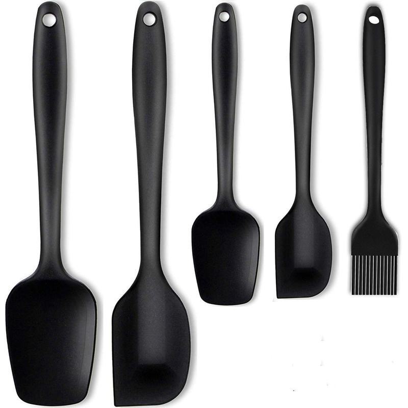 Silicone Cooking Utensil Set,5Pcs Silicone Spatula with Wood Handle, High  Heat Resistant Cooking Utensil Set, Black