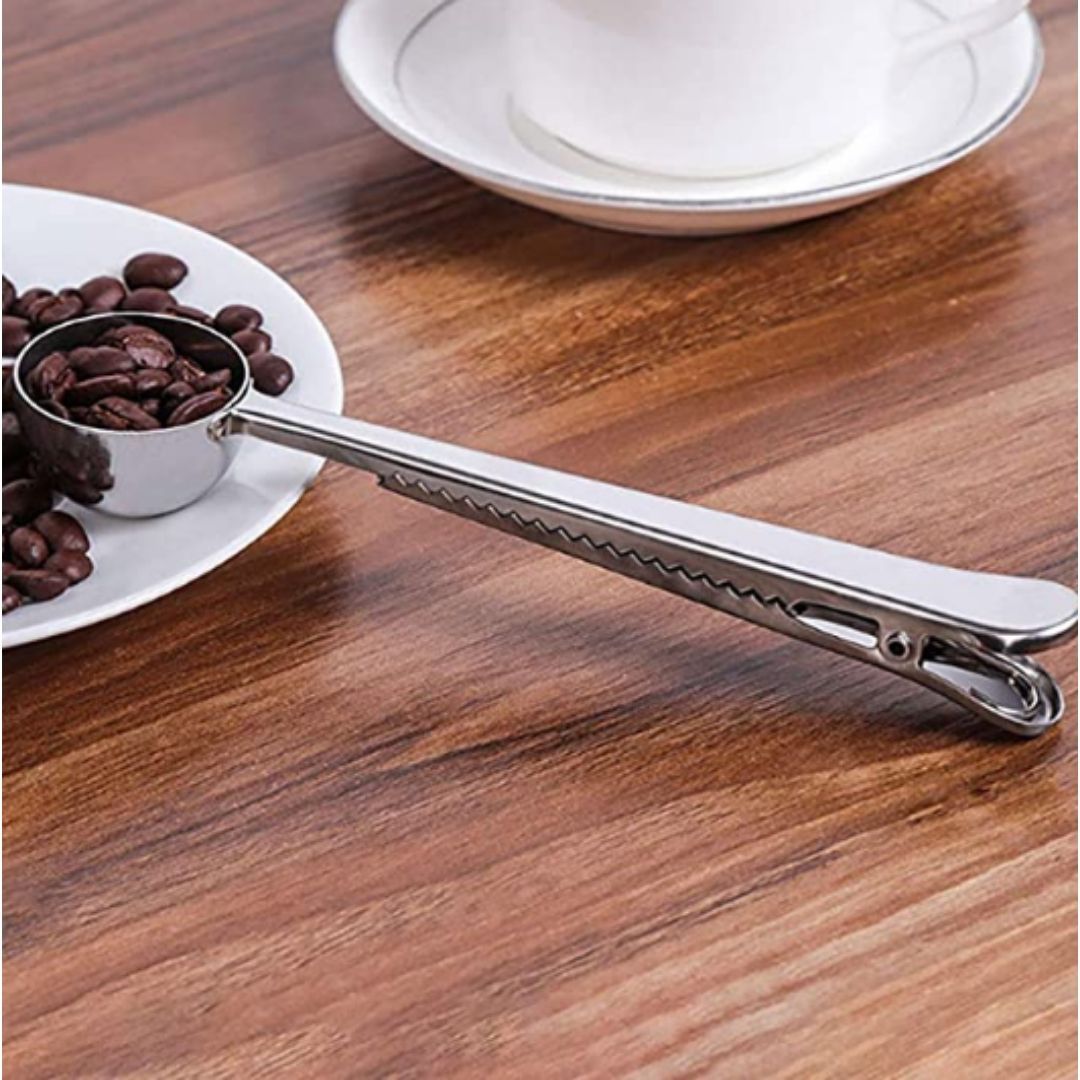 Logo Stainless Steel Coffee Spoons with Sealing Clip (Black), Household